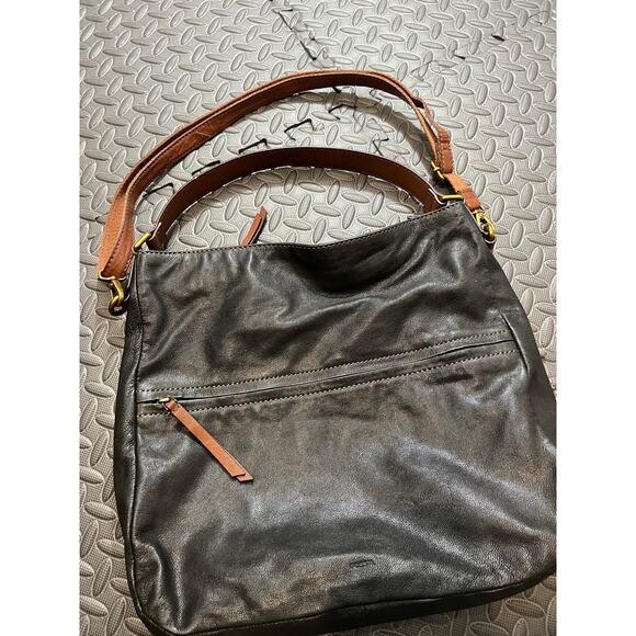 Fossil Corey Hobo Bag Black Leather Purse Shoulder‎ Womens Brown Accents - Picture 4 of 12